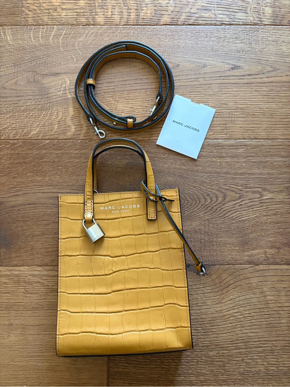Marc Jacobs Mustard Croc-Embossed Mini Tote with Strap